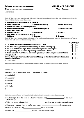 Đề kiểm tra 1 tiết học kì II môn Tiếng Anh Lớp 10 (Có đáp án)
